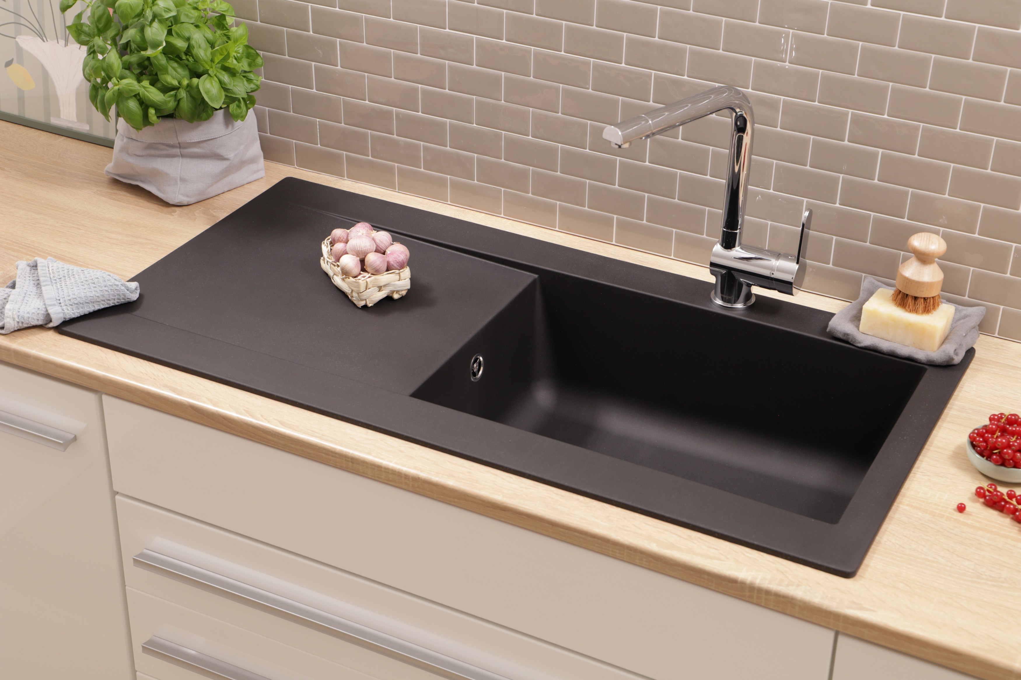 Einbauspüle Küchenspüle Spüle Granit Mineralite 100 x 50 Schwarz Respekta Denver