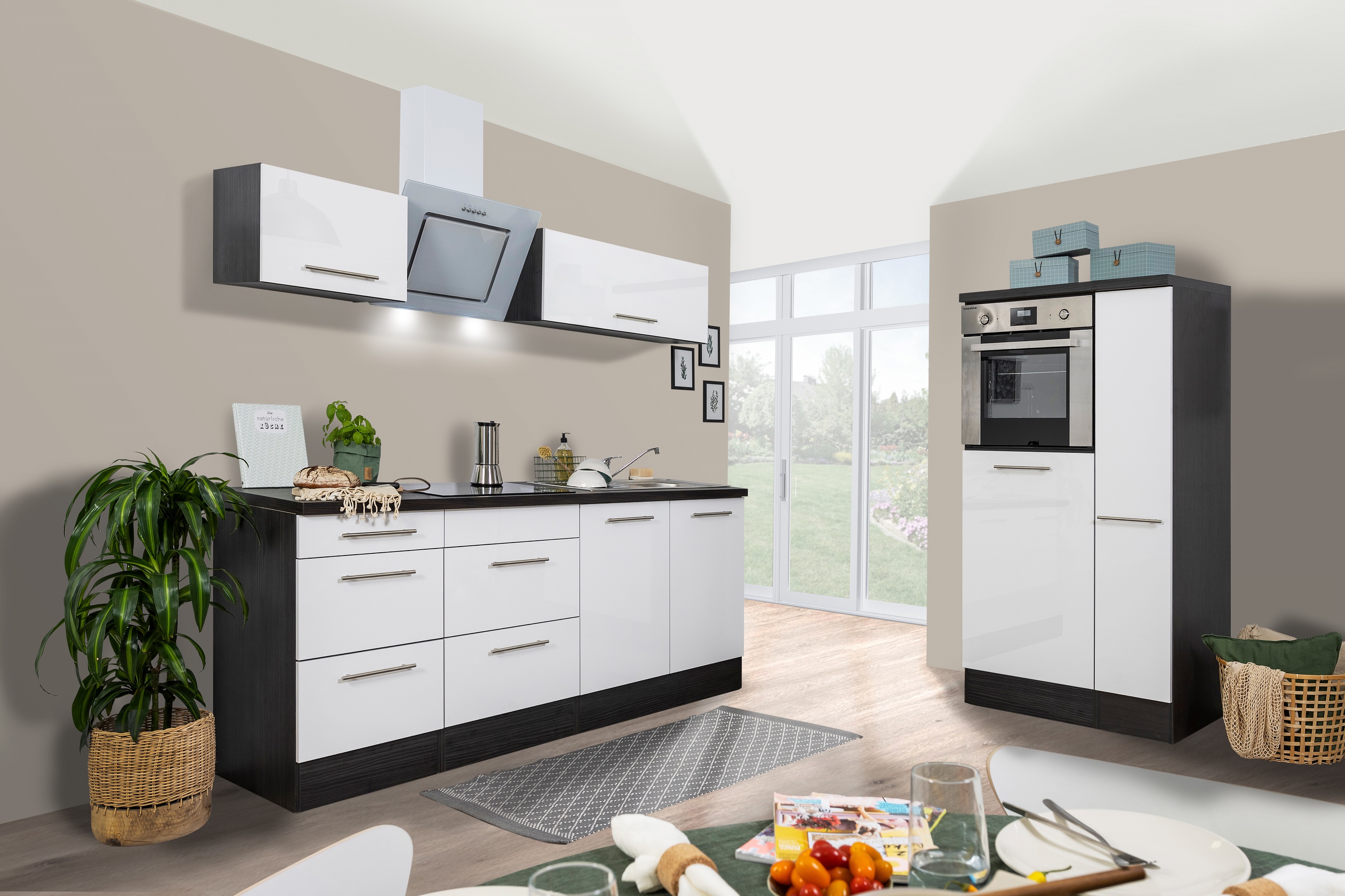 respekta kitchen unit kitchen block fitted kitchen 300 cm high gloss oak white