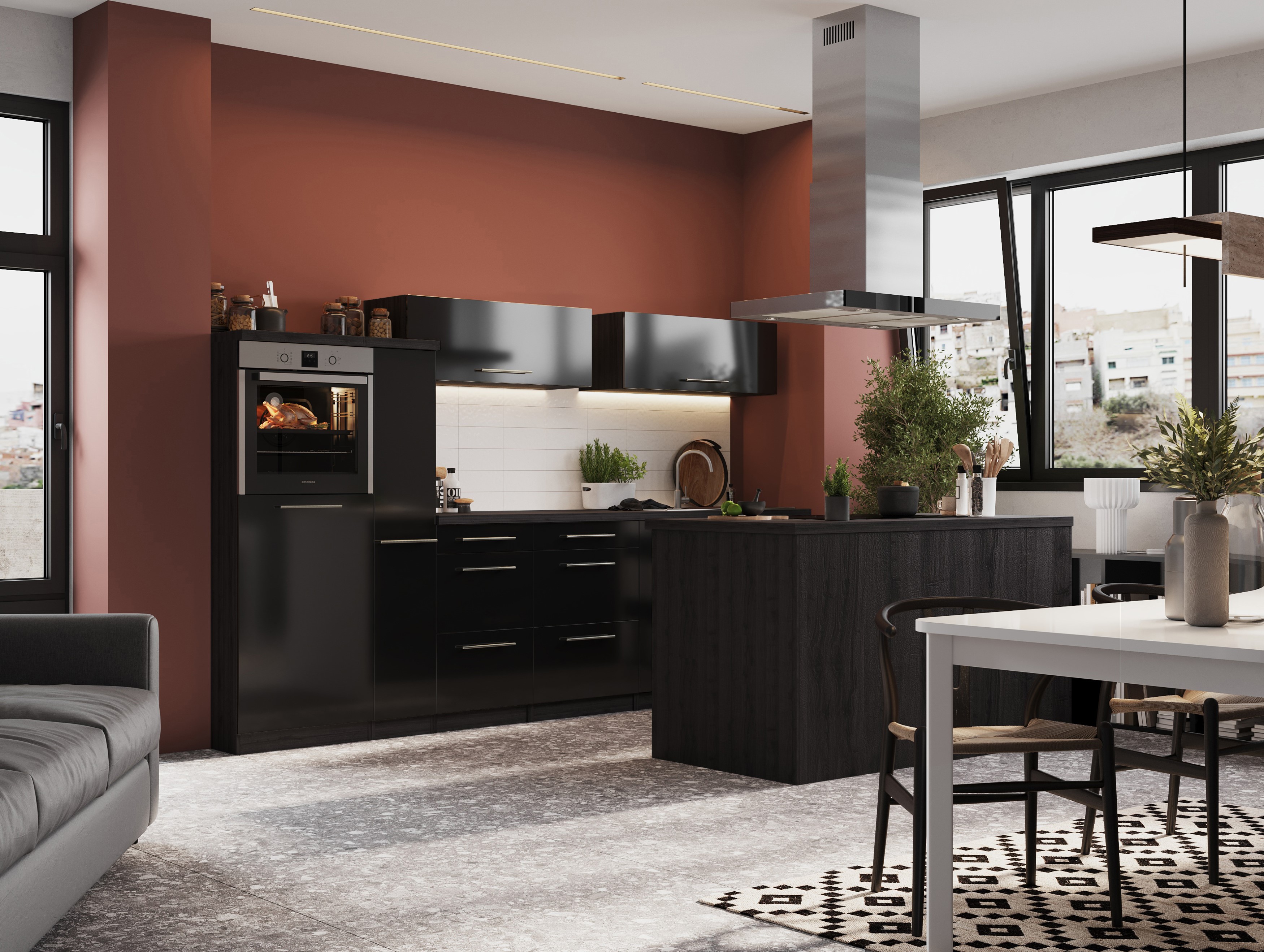 respekta unità cucina isola cucina built-in blocco cucina 310 cm rovere nero