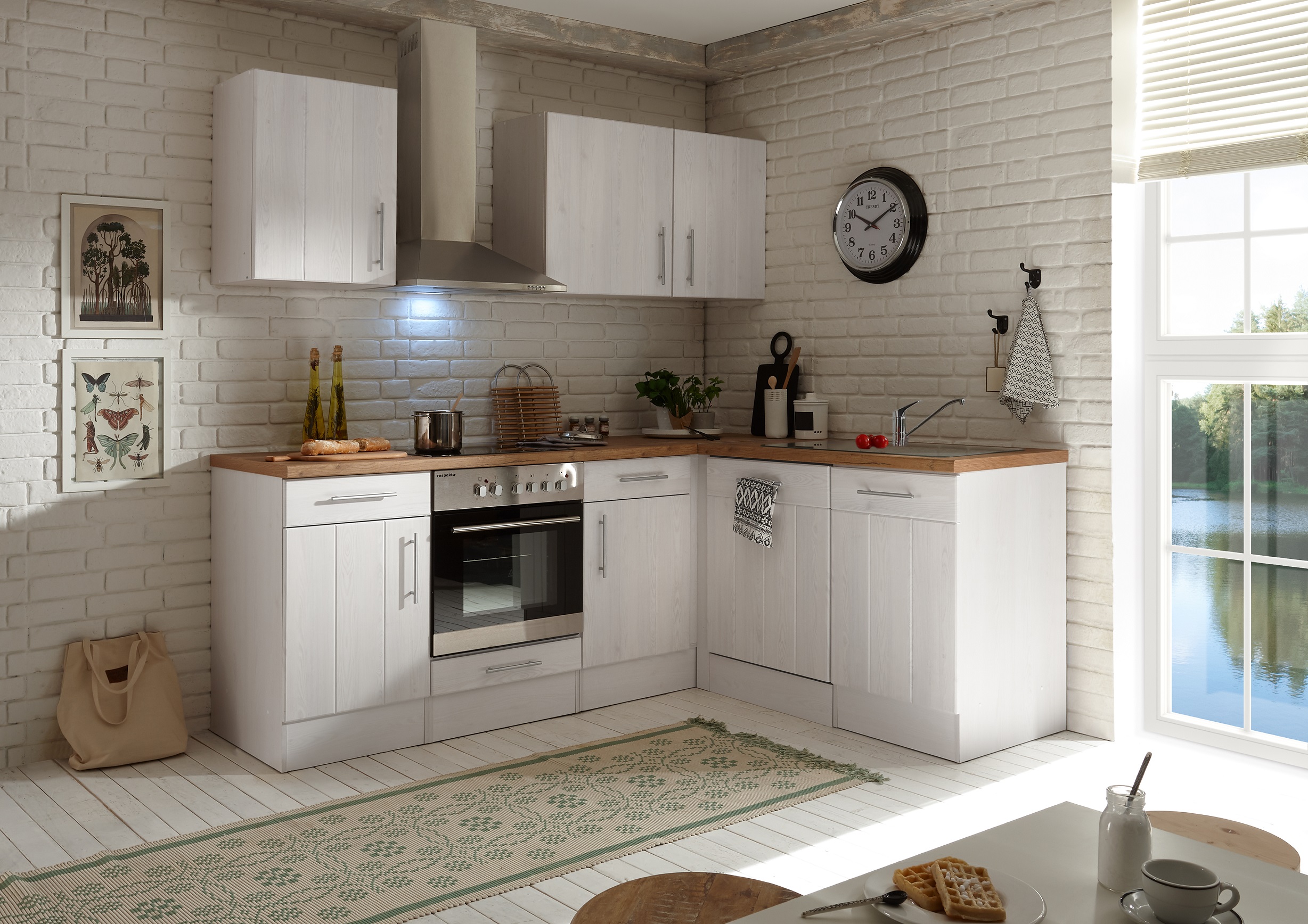 Angle kitchen country house kitchen unit fitted kitchen L-shape kitchen 220 x 172 cm respekta