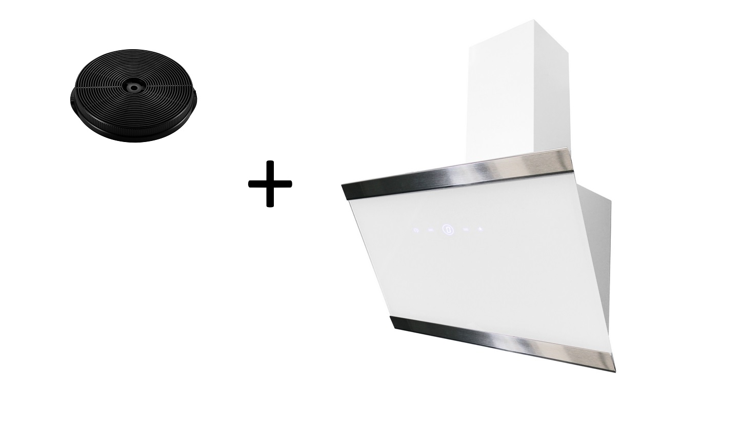 Cooker hood sloping hood head free white 60 cm LED + filter recirculation set respekta