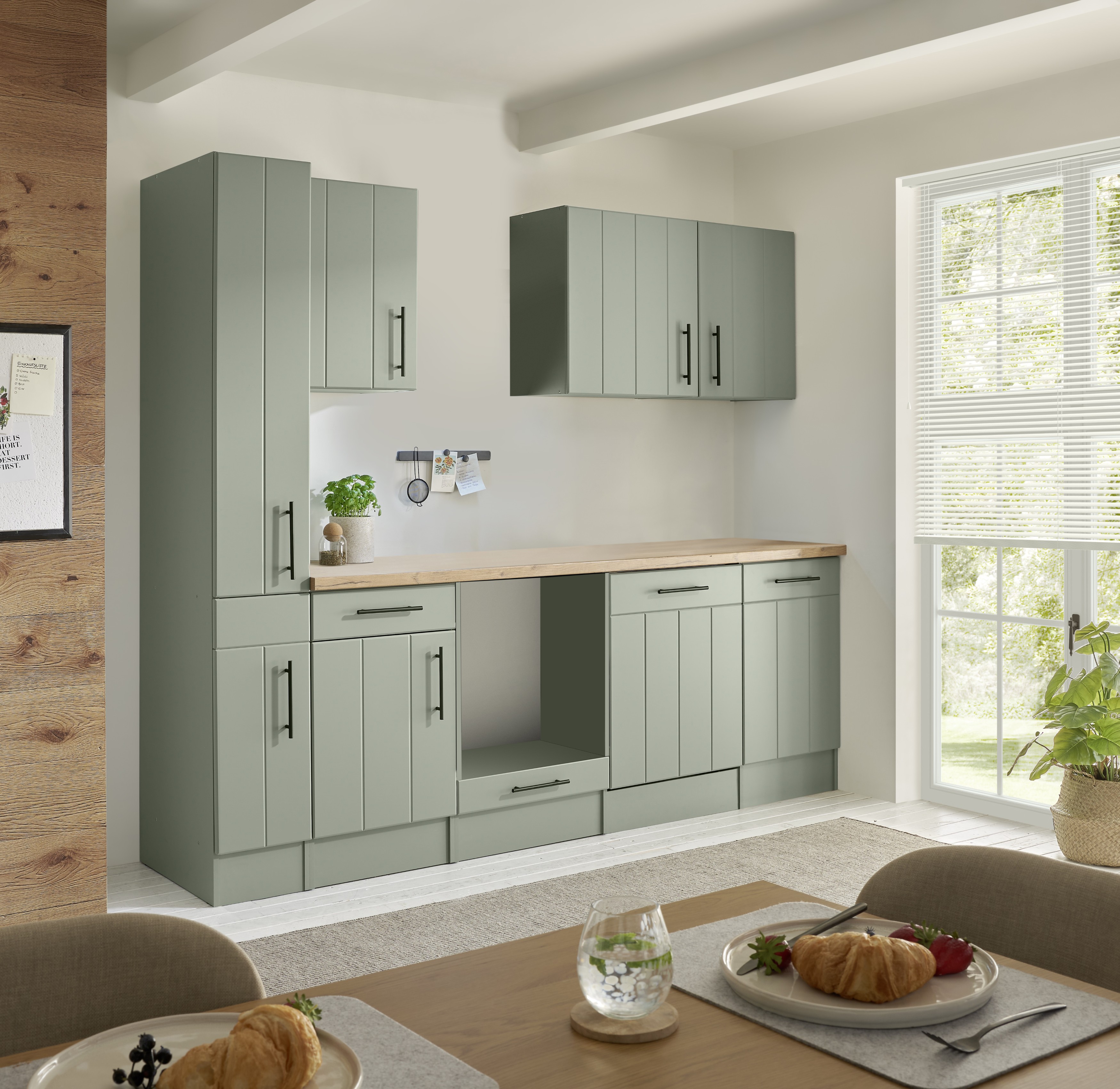 Küche Einbauküche Küchenzeile Landhaus Leerblock Grün Anton 250 cm Respekta