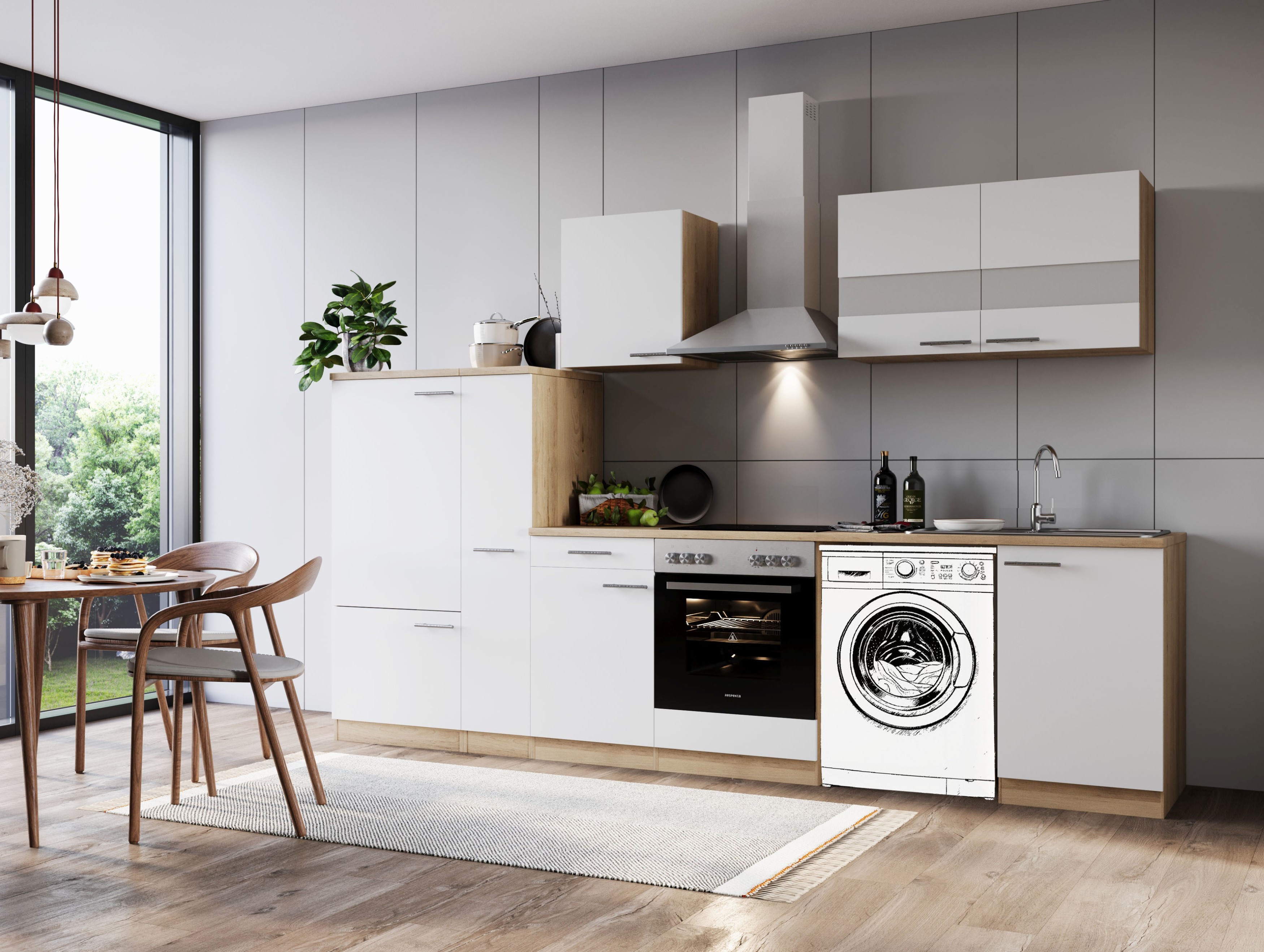 Küche Küchenzeile für Unterbau Waschmaschine Eiche Weiß Merle 310 cm Respekta Küche Küchenzeile für Unterbau Waschmaschine Eiche Weiß Merle 310 cm Respekta