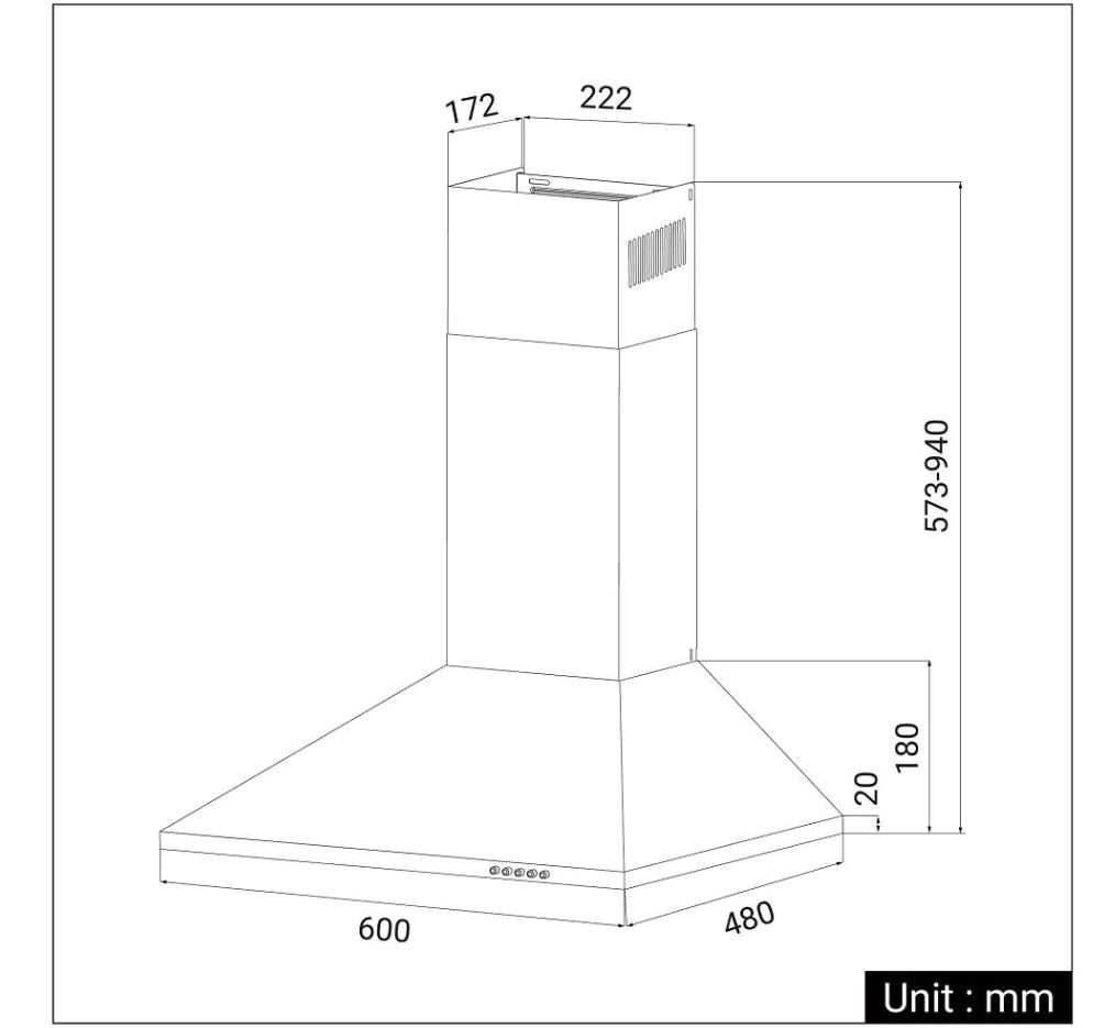 CIARRA 60cm Pyramide wandmontierte Dunstabzugshaube CBCS6201-OW