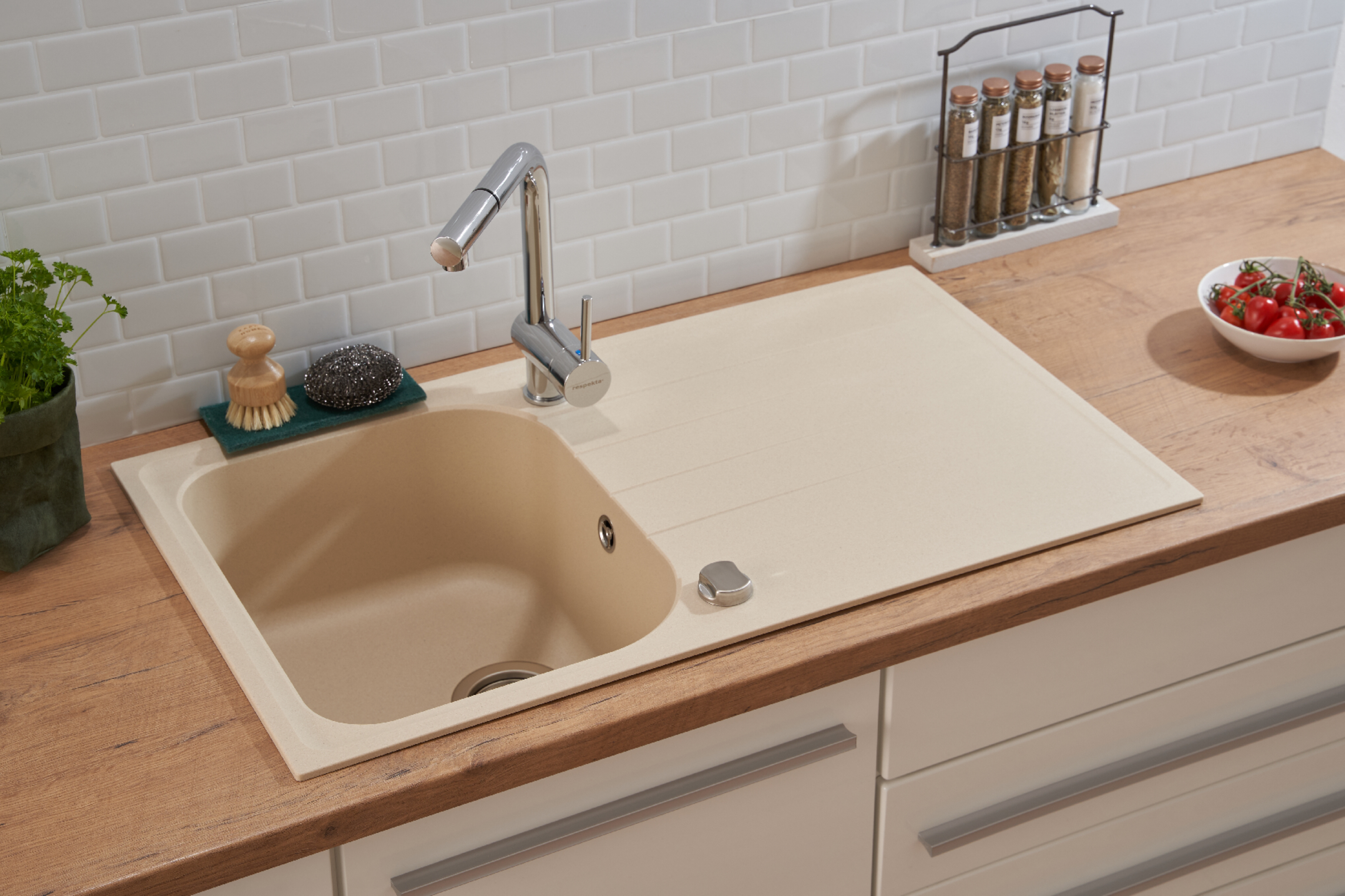 Küchenspüle Einbauspüle Spülbecken Granitspüle 86 x 50 Beige Respekta Orlando