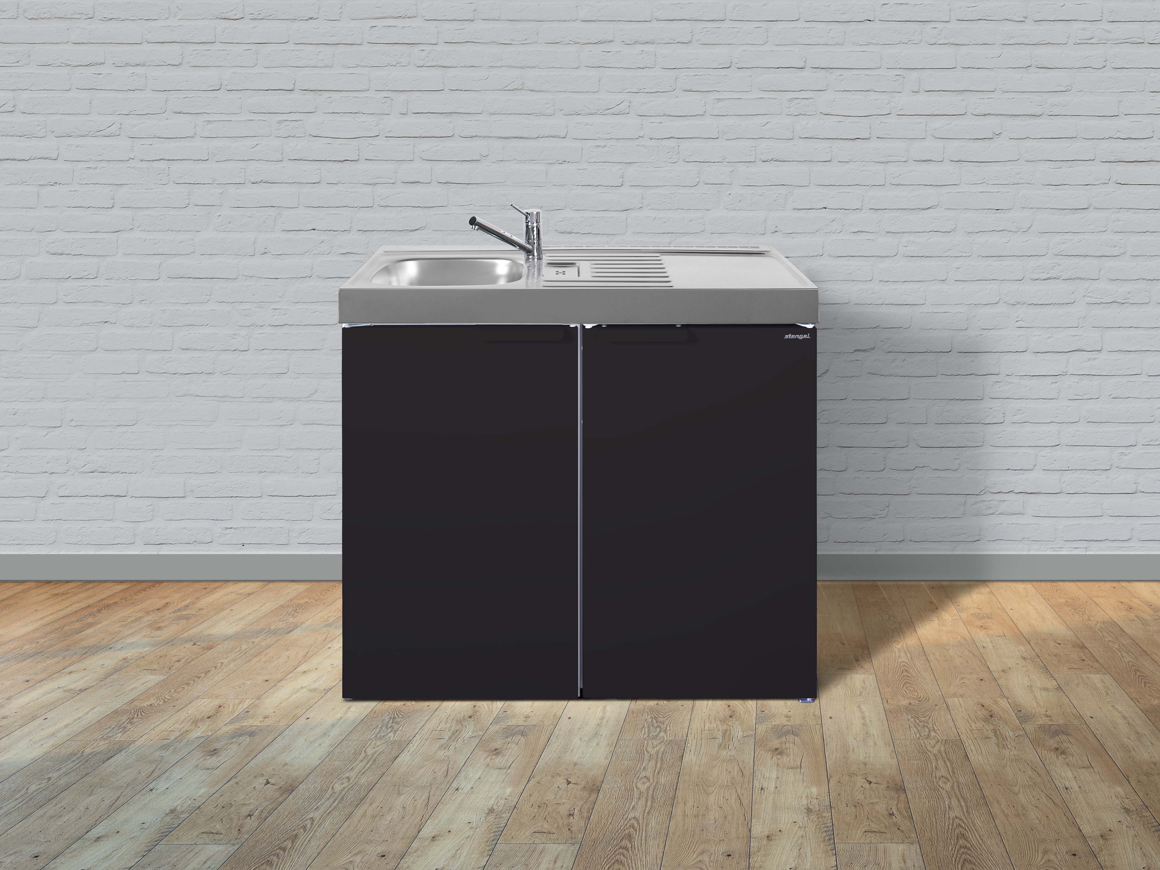 Stengel Mini Single Küche 100cm Metall MK100 Becken links schwarz ohne Kochfeld
