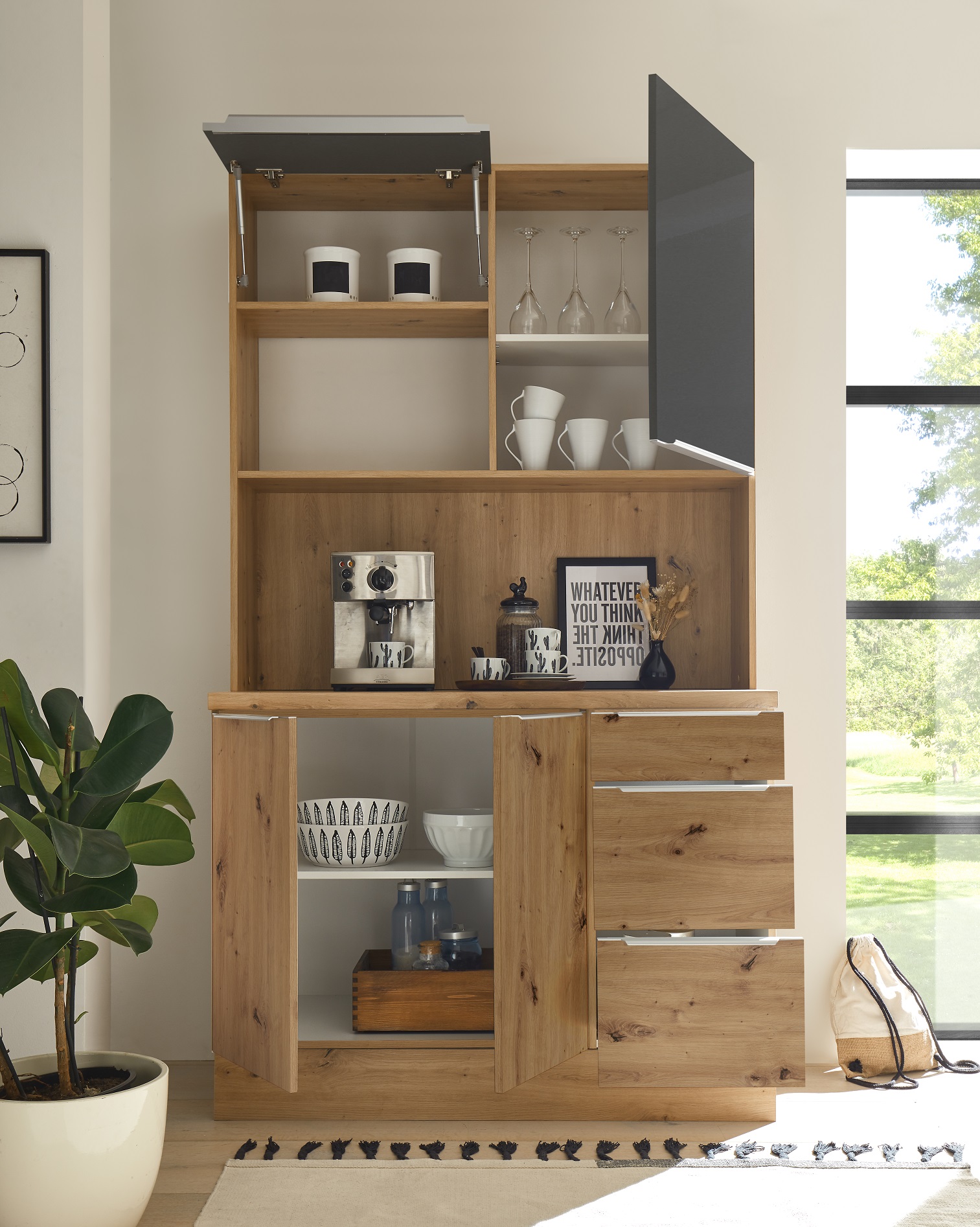 Küchen Buffet Marleen Premium 120 cm Grau Artisan Eiche Respekta