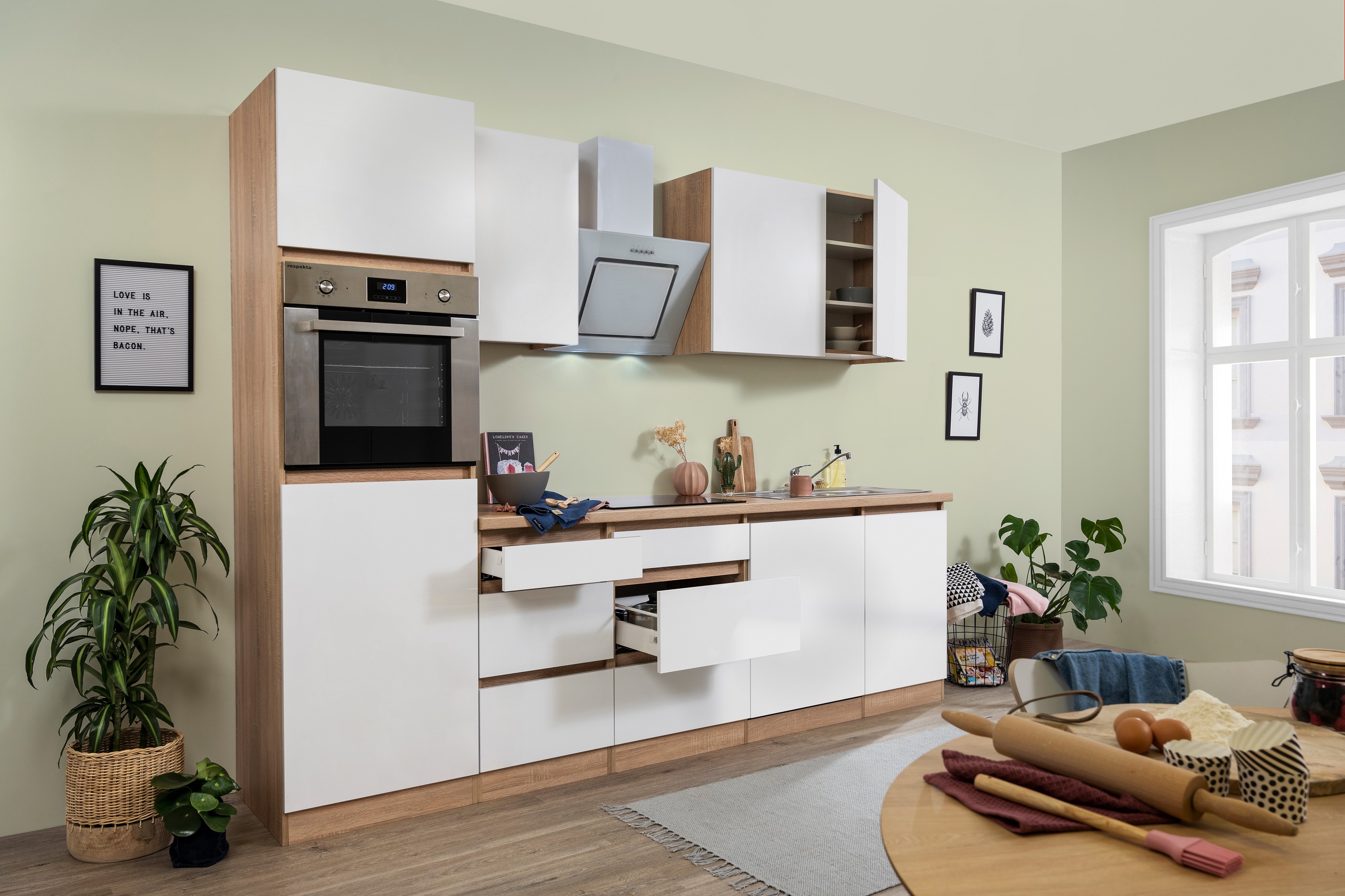 respekta kitchen unit kitchen block handleless built-in kitchen 280 cm oak sonoma white