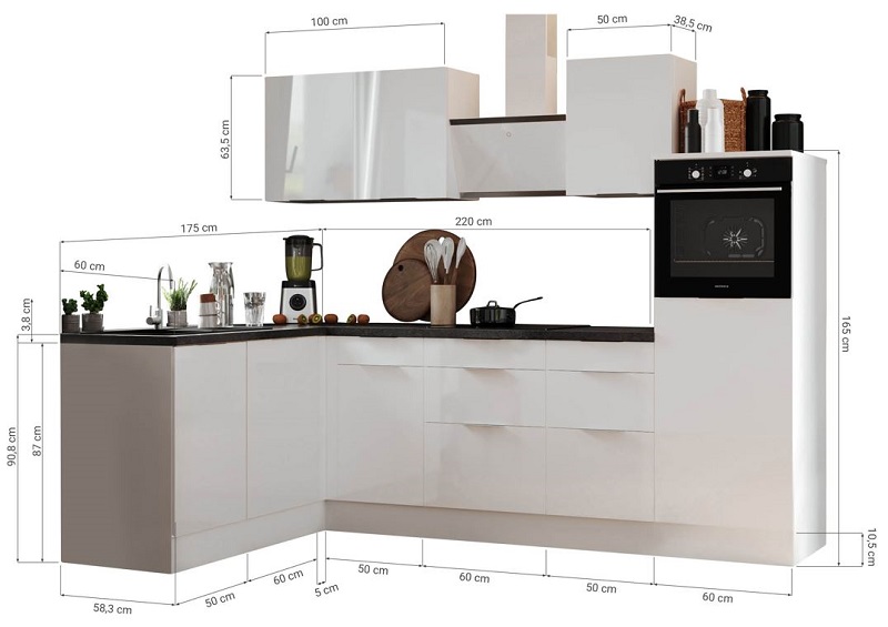 Küche vormontierte L - Küche 280 x 175 cm wechselseitig aufbaubar incl. Geräte Respekta Selection Elisabeth Weiß 