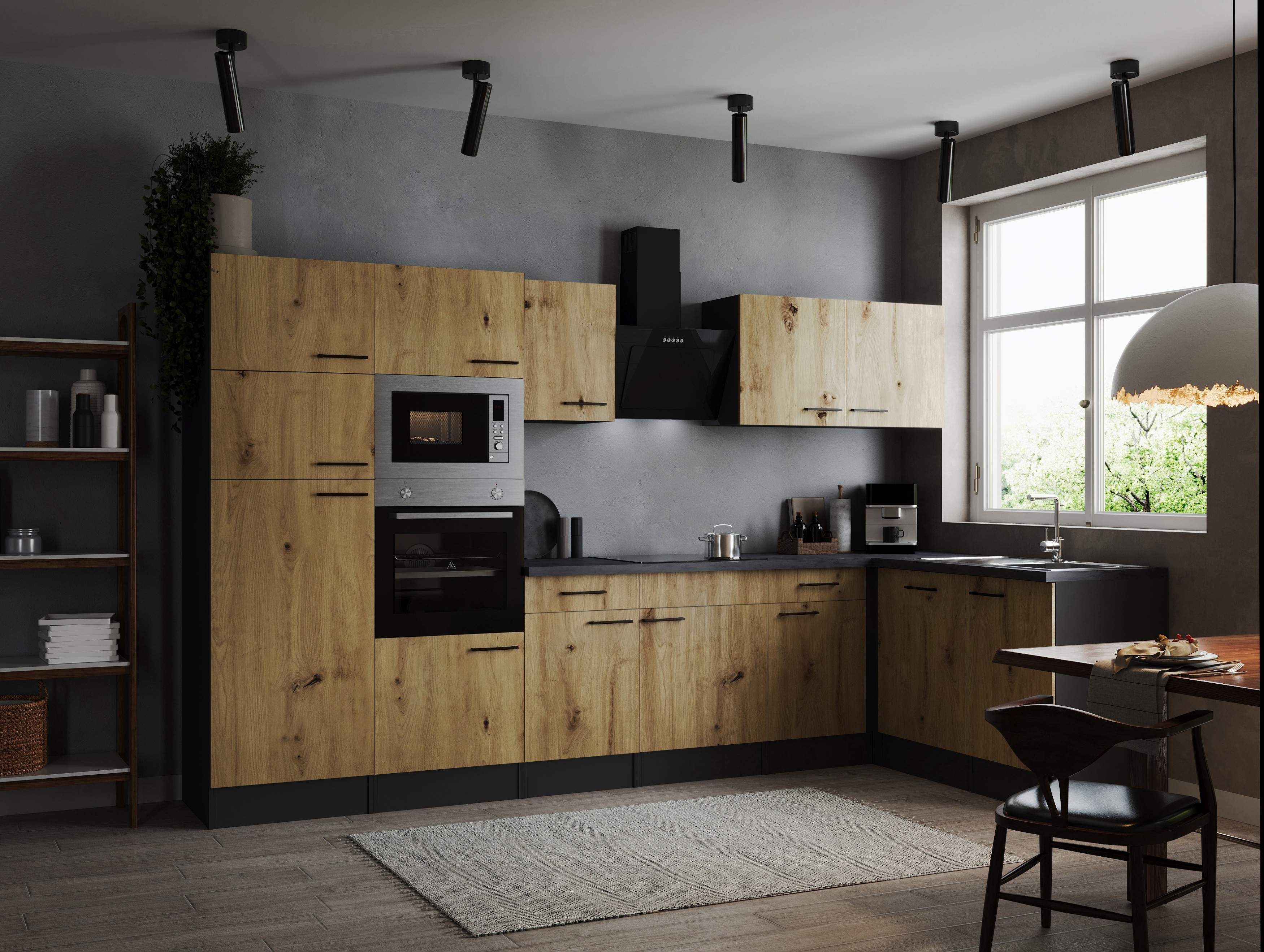 L Küche Küchenzeile Winkelküche Grau Matt Artisan Eiche Oliver 340 x 172 cm Respekta