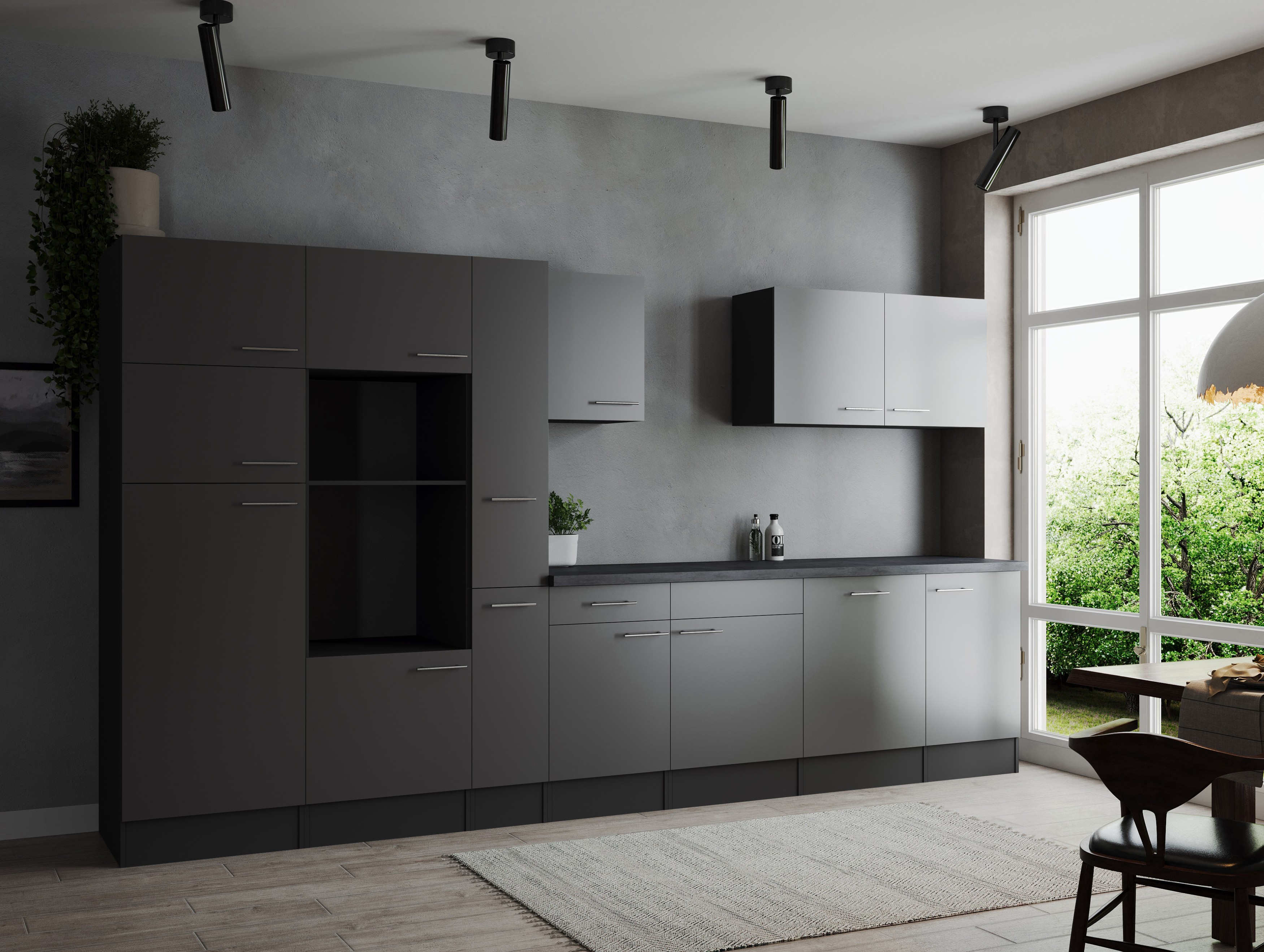 Küche Küchenzeile Leerblock Grau Matt Grau Oliver 370 cm Respekta