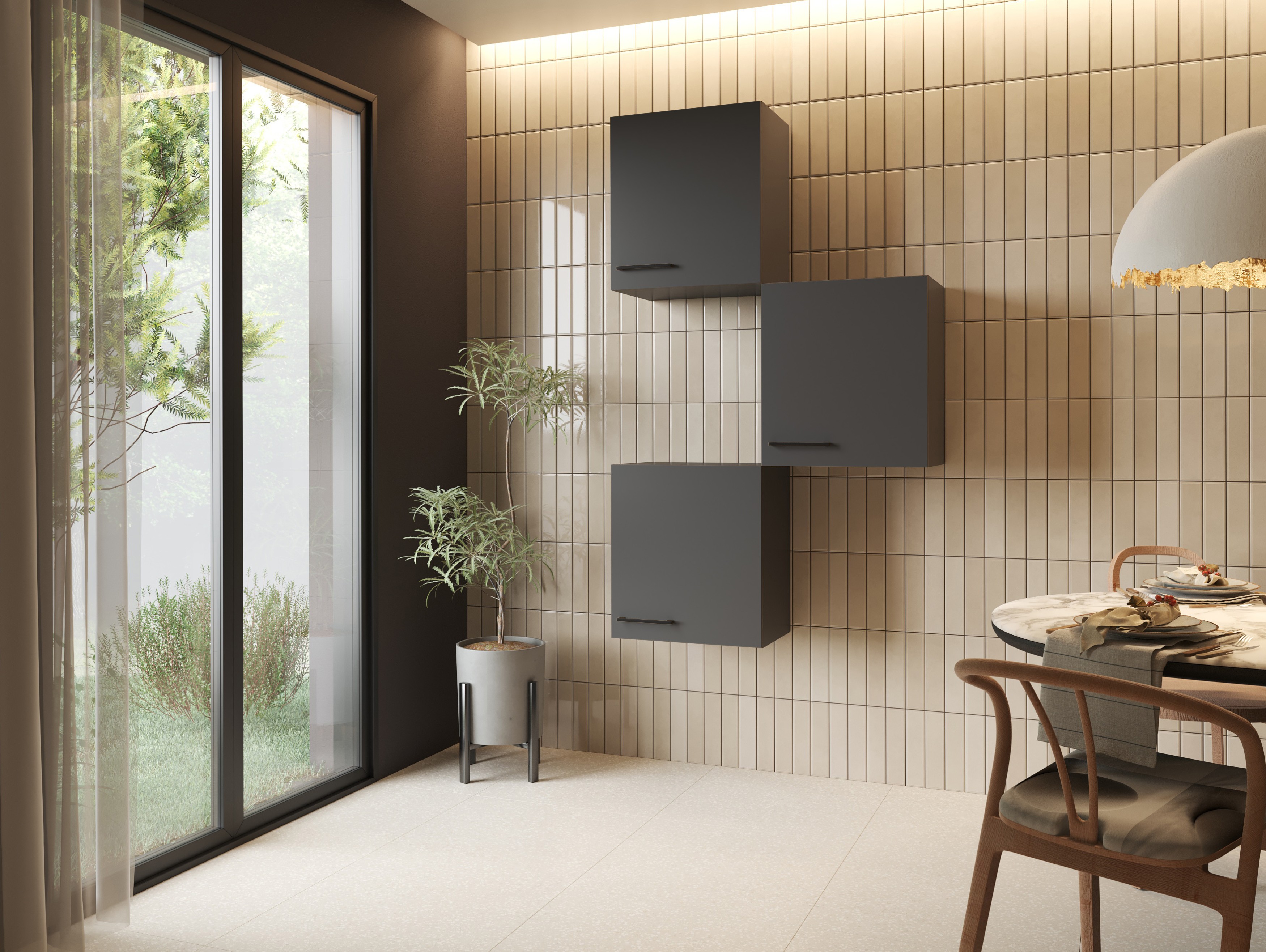 Oberschrank Hängeschrank Küche 3 Stück 50 cm Grau Matt Oliver Respekta