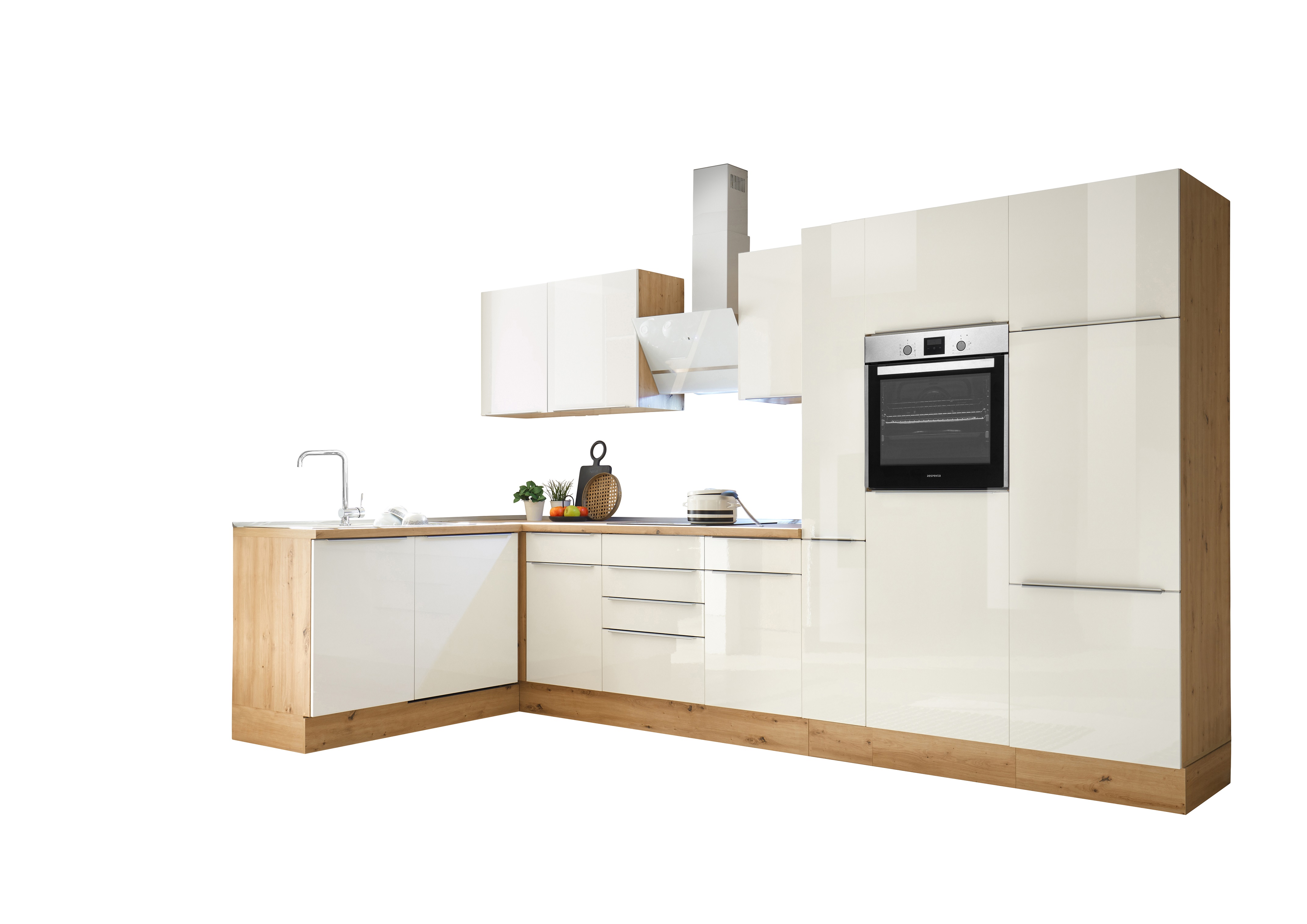 Küche Küchenzeile Winkelküche Marleen Premium 370 cm Weiß Artisan Eiche Respekta