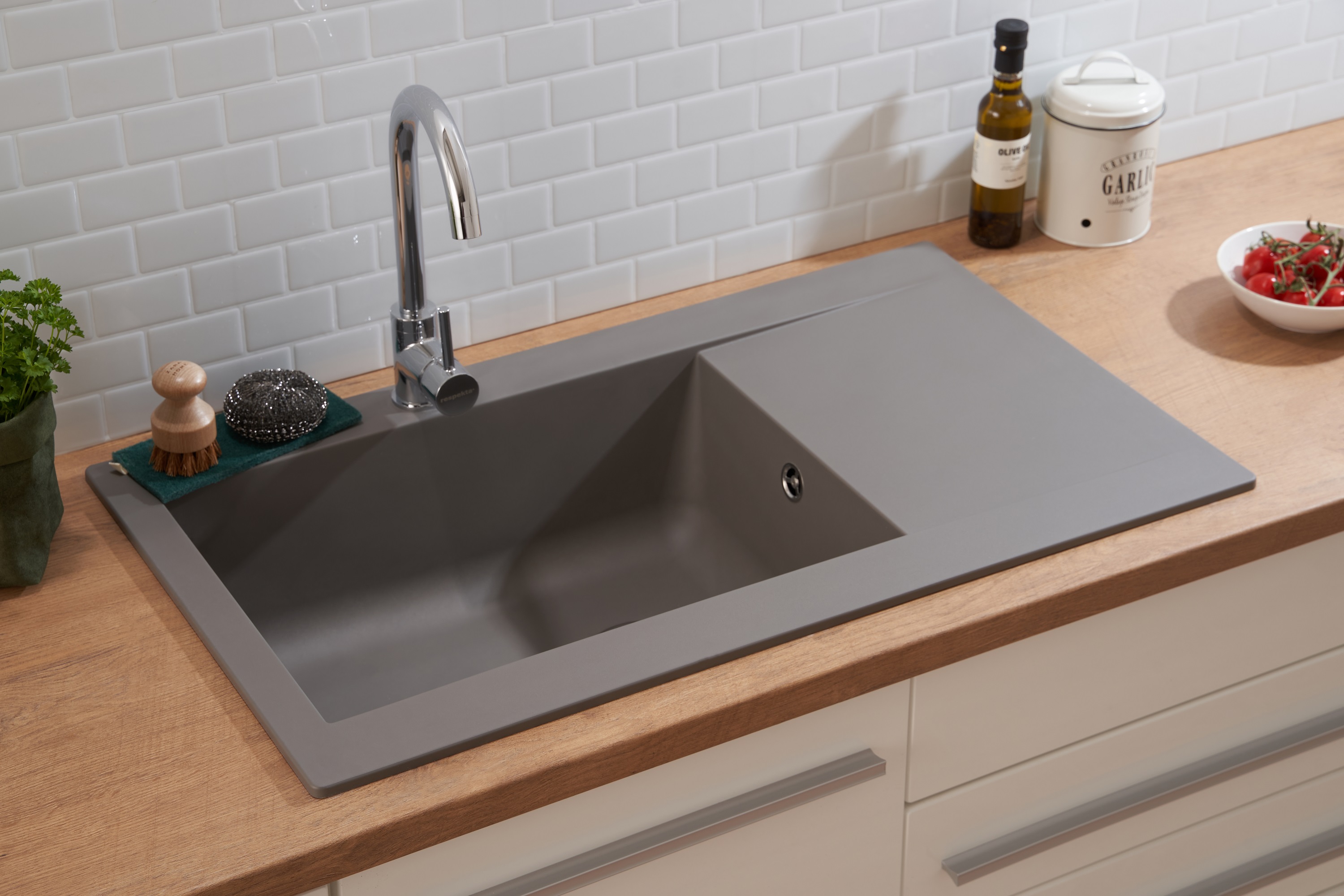 Verpackungsschaden Einbauspüle Küchenspüle Spüle Granit Mineralite 86 x 50 Grau Respekta Denver