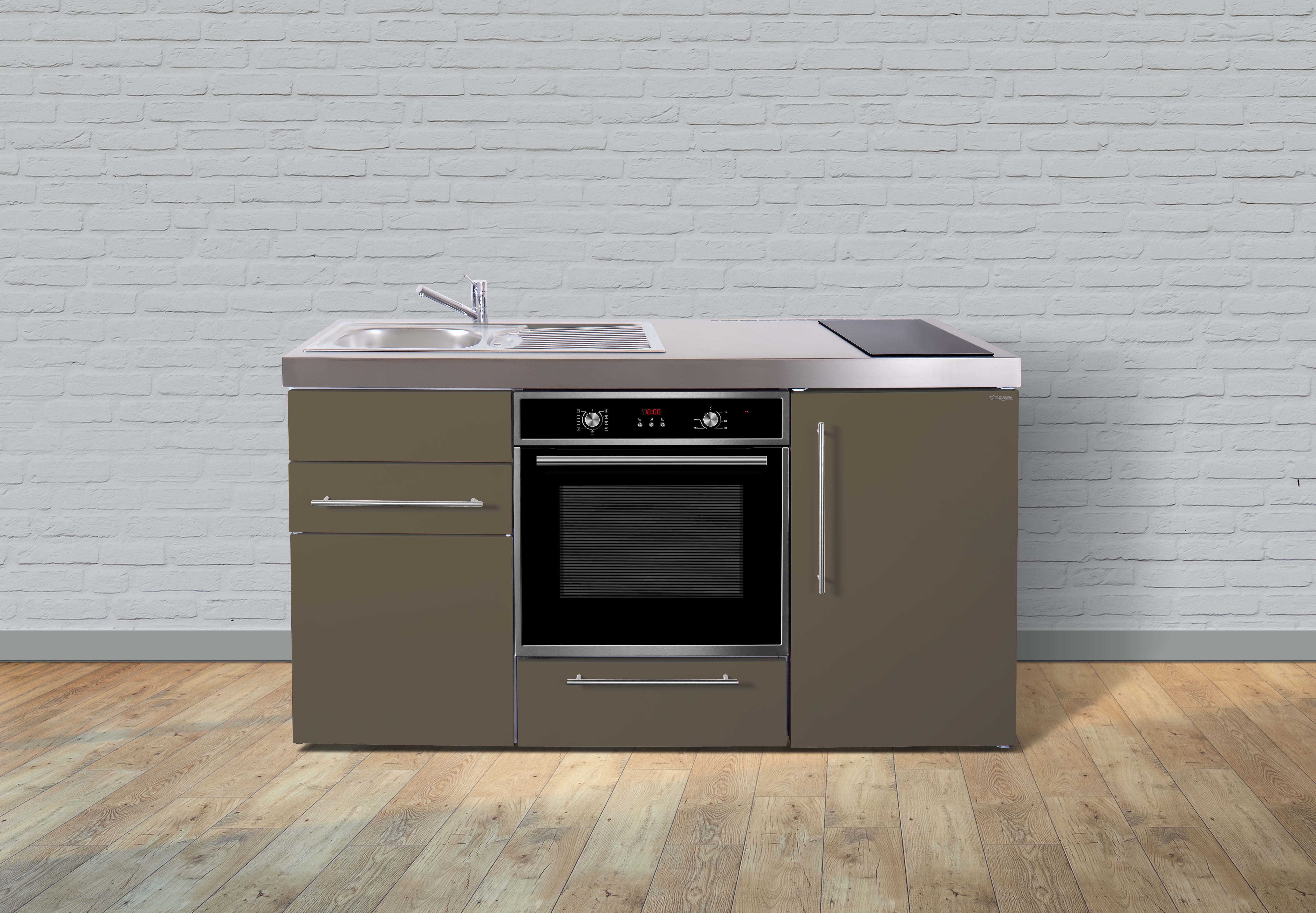 Stengel Miniküche Pantryküche Singleküche Küche 160 cm Metall braun Matt