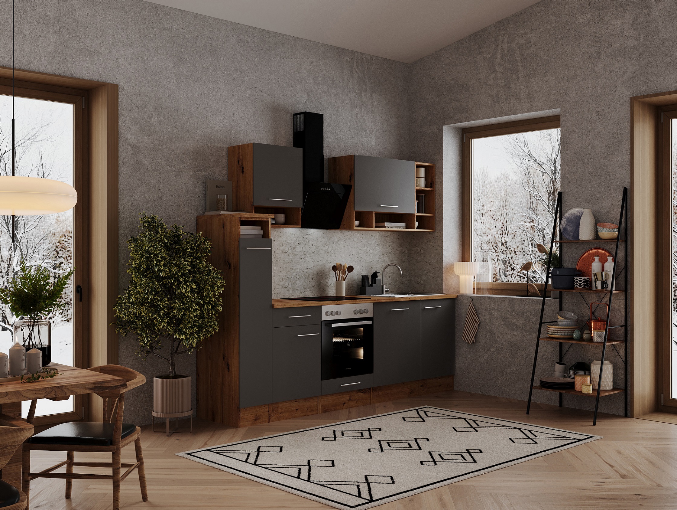 respekta unità cucina unità cucina unità cucina cucina componibile 250 cm rovere selvatico grigio